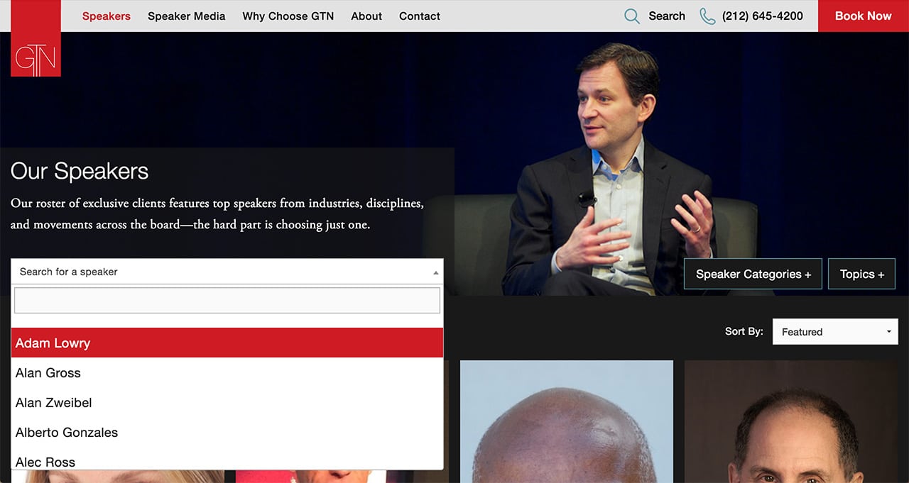 Real-time ajax search field lets you find speakers fast.