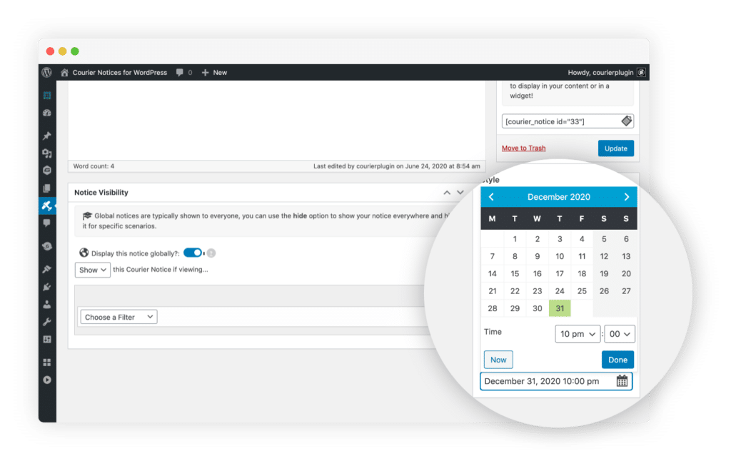 Scheduling a Courier post through the admin
